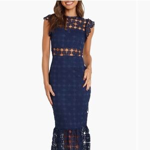 Elegant Navy Lace Midi Dress
